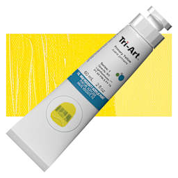 Tri-Art High Viscosity Artist Acrylic - Primary Yellow, 60 ml Tube and swatch
