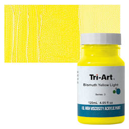 Tri-Art High Viscosity Artist Acrylic - Bismuth Yellow Light, 120 ml jar and swatch