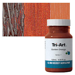 Tri-Art High Viscosity Artist Acrylic - Golden Orange, 120 ml jar and swatch