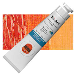 Tri-Art High Viscosity Artist Acrylic - Transparent Permanent Orange, 60 ml tube and swatch