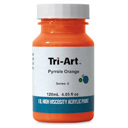 Tri-Art High Viscosity Artist Acrylics - Front of 120 ml Pyrrole Orange Bottle