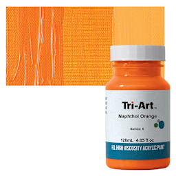 Tri-Art High Viscosity Artist Acrylic - Naphthol Orange, 120 ml jar and swatch
