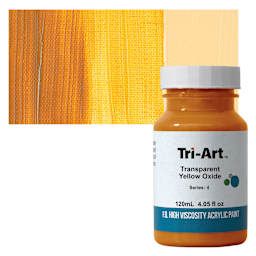 Tri-Art High Viscosity Artist Acrylic - Transparent Yellow Oxide, 120 ml jar and swatch
