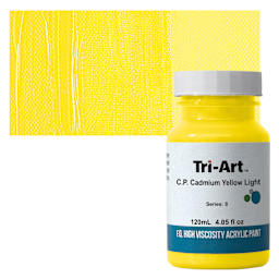 Tri-Art High Viscosity Artist Acrylic - C.P. Cadmium Yellow Light, 120 ml jar and swatch