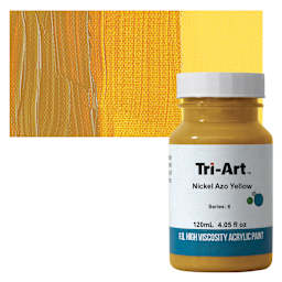 Tri-Art High Viscosity Artist Acrylic - Nickel Azo Yellow, 120 ml jar and swatch