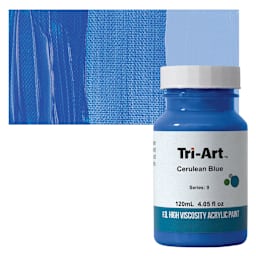 Tri-Art High Viscosity Artist Acrylic - Cerulean Blue, 120 ml jar and swatch