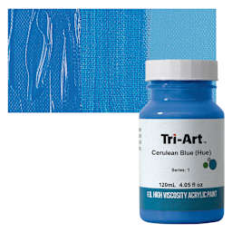 Tri-Art High Viscosity Artist Acrylic - Cerulean Blue Hue, 120 ml jar and swatch