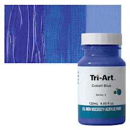 Tri-Art High Viscosity Artist Acrylic - Cobalt Blue, 120 ml jar and swatch