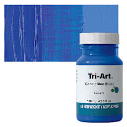Tri-Art High Viscosity Artist Acrylic - Cobalt Blue Hue, 120 ml jar and swatch