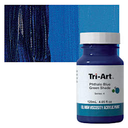 Tri-Art High Viscosity Artist Acrylic - Phthalo Blue Green Shade, 120 ml jar and swatch