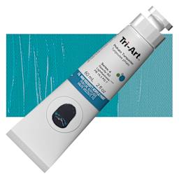Tri-Art High Viscosity Artist Acrylic - Phthalo Turquoise Light, 60 ml tube and swatch