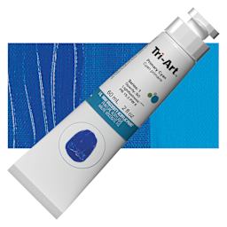 Tri-Art High Viscosity Artist Acrylic - Primary Cyan, 60 ml tube and swatch