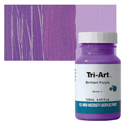 Tri-Art High Viscosity Artist Acrylic - Brilliant Purple, 120 ml jar and swatch