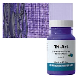 Tri-Art High Viscosity Artist Acrylic - Ultramarine Violet Blue Shade, 120 ml jar and swatch