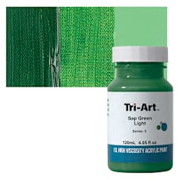 Tri-Art High Viscosity Artist Acrylic - Sap Green Light, 120 ml jar and swatch