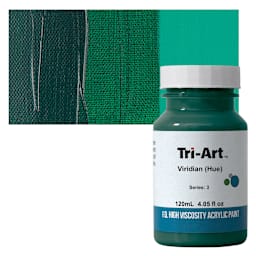 Tri-Art High Viscosity Artist Acrylic - Viridian Hue, 120 ml jar and swatch