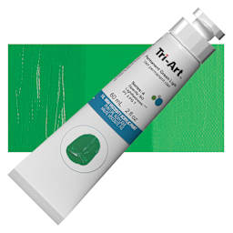 Tri-Art High Viscosity Artist Acrylic - Permanent Green Light, 60 ml tube and swatch
