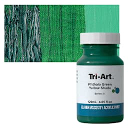 Tri-Art High Viscosity Artist Acrylic - Phthalo Green Yellow Shade, 120 ml jar and swatch