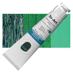 Tri-Art High Viscosity Artist Acrylic - Phthalo Green Yellow Shade, 60 ml tube and swatch
