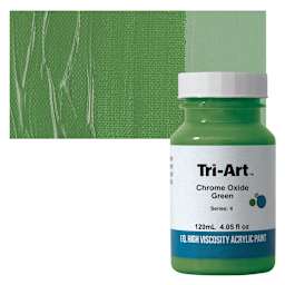 Tri-Art High Viscosity Artist Acrylic - Chromium Oxide Green, 120 ml jar and swatch