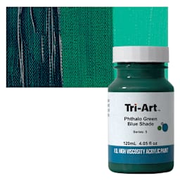 Tri-Art High Viscosity Artist Acrylic - Phthalo Green Blue Shade, 120 ml jar and swatch