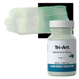 Tri-Art High Viscosity Artist Acrylic - Interference Green, 120 ml jar and swatch