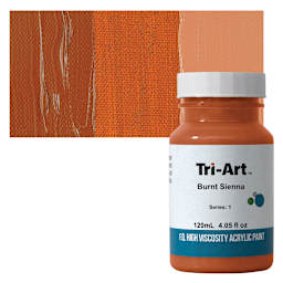 Tri-Art High Viscosity Artist Acrylic - Burnt Sienna, 120 ml jar and swatch