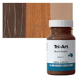 Tri-Art High Viscosity Artist Acrylic - Burnt Umber, 120 ml jar and swatch