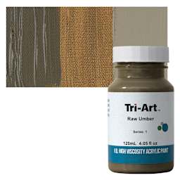 Tri-Art High Viscosity Artist Acrylic - Raw Umber, 120 ml jar and swatch