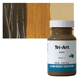 Tri-Art High Viscosity Artist Acrylic - Sepia, 120 ml jar and swatch