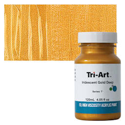 Tri-Art High Viscosity Artist Acrylic - Iridescent Gold Deep, 120 ml jar and swatch