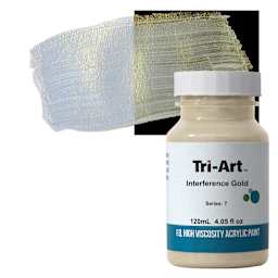 Tri-Art High Viscosity Artist Acrylic - Interference Gold, 120 ml jar and swatch