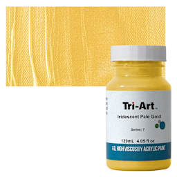 Tri-Art High Viscosity Artist Acrylic - Iridescent Pale Gold, 120 ml jar and swatch