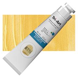 Tri-Art High Viscosity Artist Acrylic - Iridescent Pale Gold, 60 ml tube and swatch