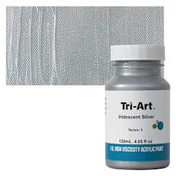 Tri-Art High Viscosity Artist Acrylic - Iridescent Silver, 120 ml jar and swatch