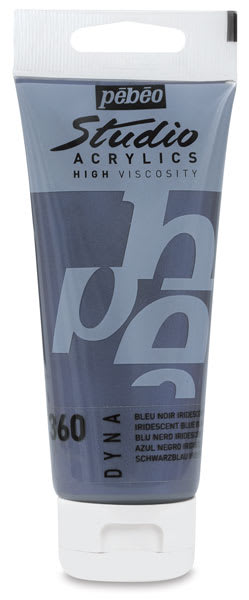 Pebeo High Viscosity Studio Acrylic Paint - Single 100 ml Tube of Iridescent Blue/Black shown upright
