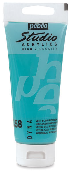 Pebeo High Viscosity Studio Acrylic Paint - Single 100 ml Tube of Iridescent Green/Blue shown upright