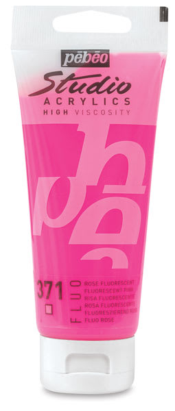 Pebeo High Viscosity Studio Acrylic Paint - Single 100 ml Tube of Fluorescent Pink shown upright