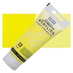 Pebeo High Viscosity Acrylic - Lemon Cadmium Yellow Hue, 100 ml, Swatch with Tube