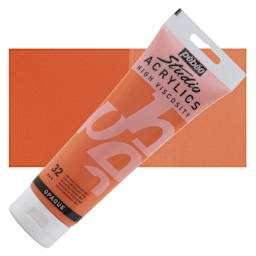 Pebeo High Viscosity Acrylics - Cadmium Orange Hue, 250 ml Tube and swatch