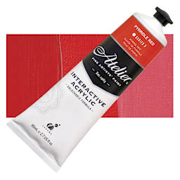 Chroma Atelier Interactive Artists' Acrylic - Pyrrole Red, 80 ml tube and swatch