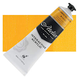 Chroma Atelier Interactive Artists' Acrylic - Arylamide Yellow Deep, 80 ml tube and swatch
