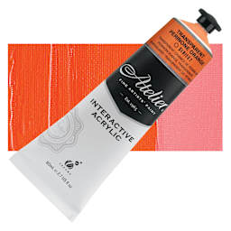 Chroma Atelier Interactive Artists' Acrylic - Transparent Perinone Orange, 80 ml tube and swatch