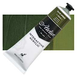 Chroma Atelier Interactive Artists' Acrylic - Olive Green, 80 ml tube and swatch