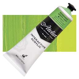 Chroma Atelier Interactive Artists' Acrylic - Permanent Green Light, 80 ml tube and swatch