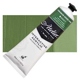 Chroma Atelier Interactive Artists' Acrylic - Chromium Green Oxide, 80 ml tube and swatch