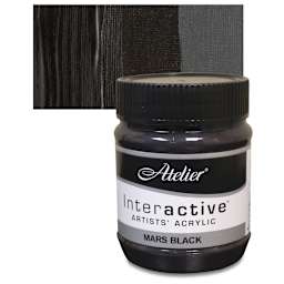 Chroma Atelier Interactive Artists' Acrylic - Mars Black, 250 ml jar and swatch