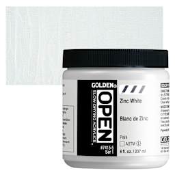 Golden Open Acrylic - Zinc White, 8 oz Jar and swatch
