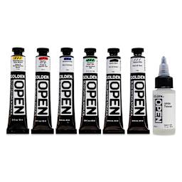 Golden Open Acrylics - Intro Colors, Set of 6 with Thinner, 22 ml set contents