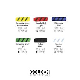 Golden Open Acrylics - Intro Colors, Set of 6 with Thinner, 22 ml, swatches